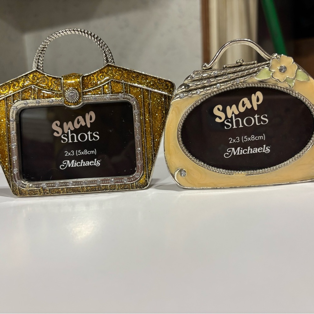 Michaels Mini Handbag Photo Frames in Gold and Cream
